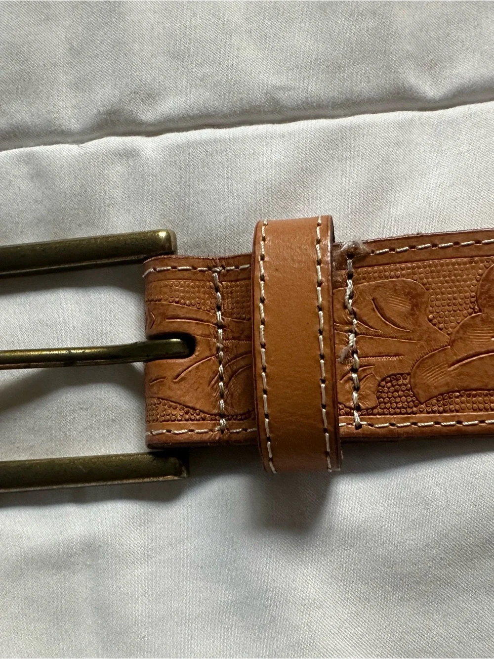 American Eagle Genuine Leather Tooled Floral Western Belt S Tan Brown